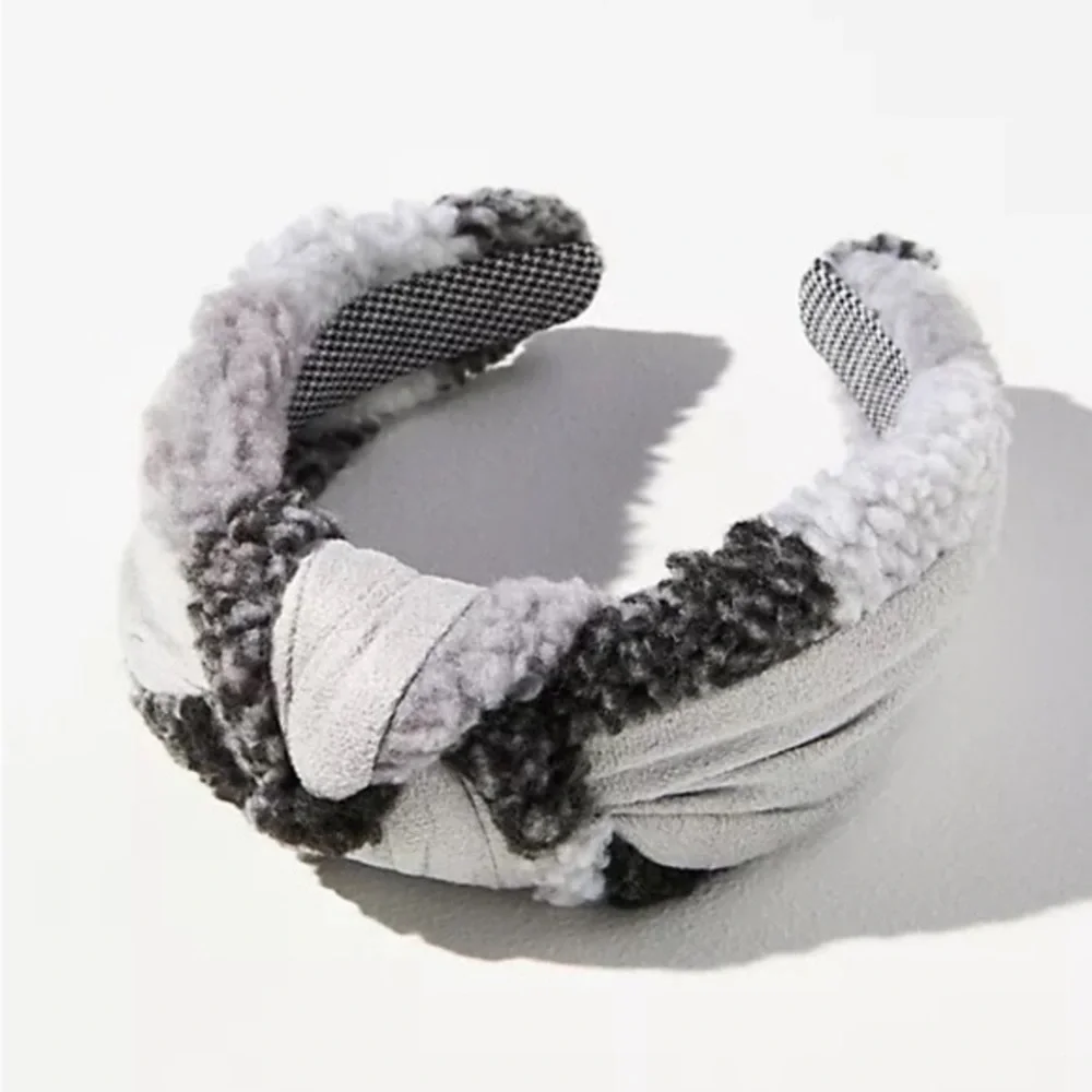 Anthropologie Plaid Sherpa-Trimmed Knotted Headband